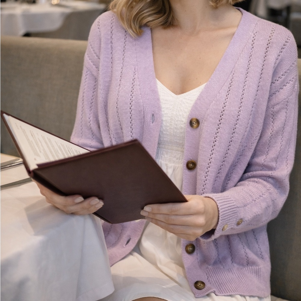 🌸Lilac V-Neck Button Cardigan Sweater for Women size M old money quiet luxury